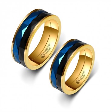 Aliança de Tungstênio Giratória Azul E Preta 8mm (FJ07-8)