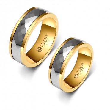 Aliança de Tungstênio Giratória com Borda Dourada 8mm (FJ08-8)