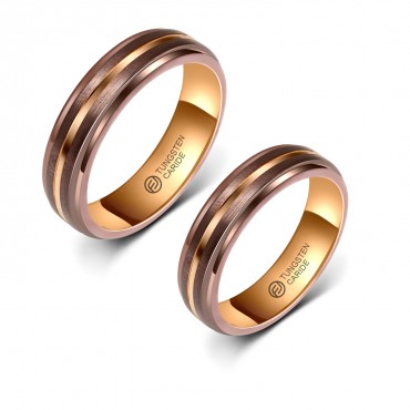 Aliança de Tungstênio Rose Escuro com Listra Clara 6mm (FJ10-6)