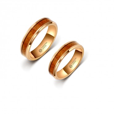 Aliança de Tungstênio Rose com Madeira 6mm (FJ11-6)