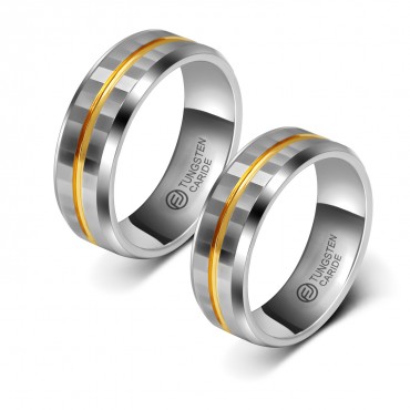 Aliança De Tungstênio Prateada Com Fio Dourado 8mm (FJ30-8)