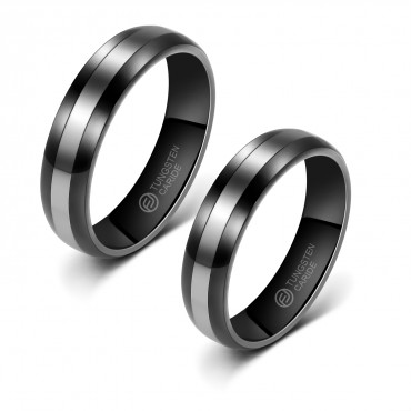 Aliança de Tungstênio Preta com Listra Prateada 6mm (FJ36-6)