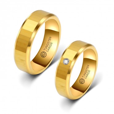 Aliança de Tungstênio Dourada Frisada Reta 6mm (FJ38-6)