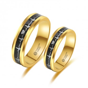 Aliança de Tungstênio Dourada e Preta Batimentos 6mm (FJ53-6)