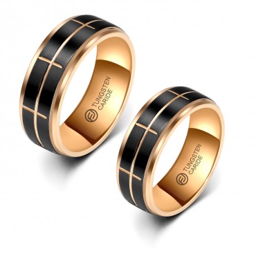Aliança de Tungstênio Preta com Retângulos Pretos 8mm (FJ61-8)