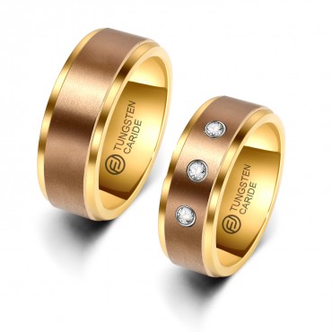 Aliança de Tungstênio Marrom com Borda Dourada 8mm (FJ71-8)
