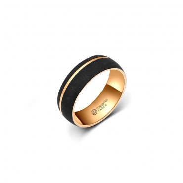 Anel de Tungstênio Preto Com Listra Rose Lateral 8mm  (FJ02-8) Anel de Tungstênio Preto Com Listra Rose Lateral 8mm  (FJ02-8)