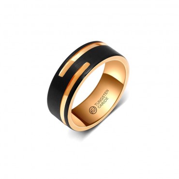 Anel  de Tungstênio Preto com Duas Listras Rose 8mm (FJ04-8) Anel  de Tungstênio Preto com Duas Listras Rose 8mm (FJ04-8)