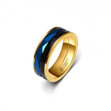 Anel de Tungstênio Giratório Azul E Preto 8mm (FJ07-8)