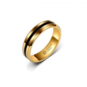 Anel de Tungstênio Dourado com Listra Preta 6mm (FJ09-6)