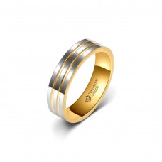 Anel de Tungstênio Prateado com Duas Listras Douradas 6mm (FJ12-6) Anel de Tungstênio Prateado com Duas Listras Douradas 6mm (FJ12-6)