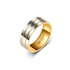 Anel de Tungstênio Prateado com Duas Listras Douradas 8mm (FJ12-8) Anel de Tungstênio Prateado com Duas Listras Douradas 8mm (FJ12-8)