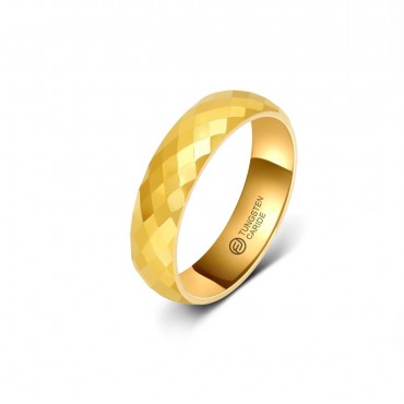 Anel de Tungstênio Dourado com Quadrados Brilhantes 6mm (FJ15-6)