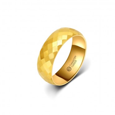 Anel de Tungstênio Dourado com Quadrados Brilhantes 8mm (FJ15-8)