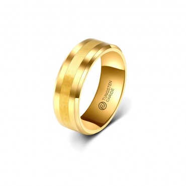 Anel de Tungstênio Dourado com Listra Fosca 8mm (FJ17-8) Anel de Tungstênio Dourado com Listra Fosca 8mm (FJ17-8)