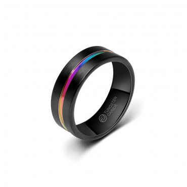 Anel De Tungstênio Preto Reto Colorido 8mm (FJ25-8)