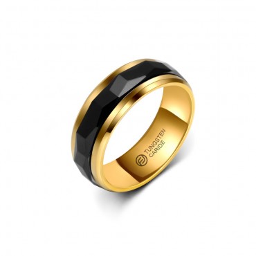 Anel De Tungstênio Giratório Preto E Dourado 8mm (FJ29-8)