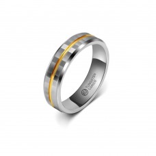 Anel de Tungstênio Prateado com Fio Dourado 6mm (FJ30-6)