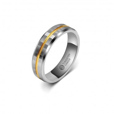Anel de Tungstênio Prateado com Fio Dourado 6mm (FJ30-6)