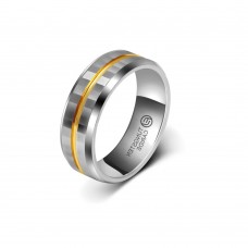 Anel De Tungstênio Prateado Com Fio Dourado 8mm (FJ30-8) Anel De Tungstênio Prateado Com Fio Dourado 8mm (FJ30-8)
