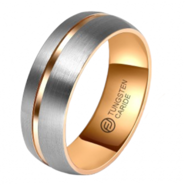 Anel de Tungstênio Cinza com Listra Rose 8mm (FJ34-8) Anel de Tungstênio Cinza com Listra Rose 8mm (FJ34-8)