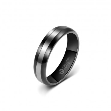 Anel de Tungstênio Preto com Listra Prateada 6mm (FJ36-6)