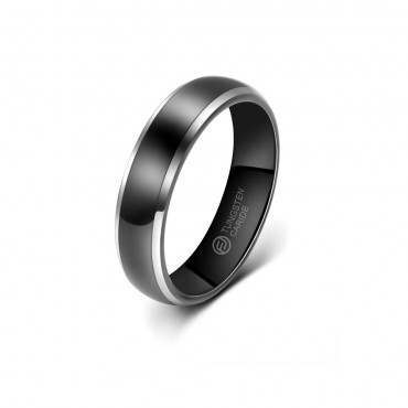 Anel de Tungstênio Preto com Borda Prateada 6mm (FJ37-6) Anel de Tungstênio Preto com Borda Prateada 6mm (FJ37-6)