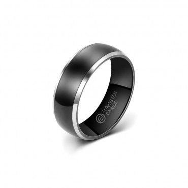 Anel de Tungstênio Preto com Borda Prateada 8mm (FJ37-8) Anel de Tungstênio Preto com Borda Prateada 8mm (FJ37-8)