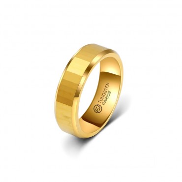Anel de Tungstênio Dourado Frisado Reto 6mm (FJ38-6)