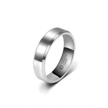 Anel de Tungstênio Prateado Reto com Borda Trabalhada 6mm (FJ40-6)