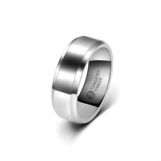 Anel De Tungstênio Prateado Reto Com Borda Trabalhada 8mm (FJ40-8)