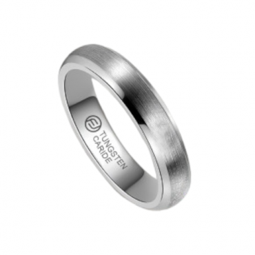 Anel de Tungstênio Prateado Escovado Borda Trabalhada 4mm  (FJ45-4)