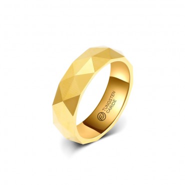 Anel De Tungstênio Dourado Com Triângulos Brilhantes 6mm (FJ51-6)