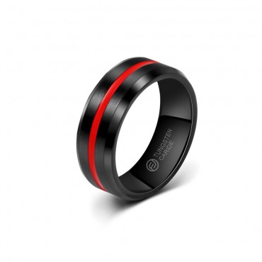 Anel De Tungstênio Preto Com Listra Vermelha 8mm (FJ52-8)
