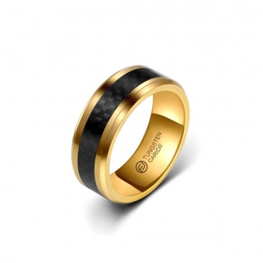 Anel de Tungstênio Dourado com Quadrados Pretos 8mm (FJ58-8) Anel de Tungstênio Dourado com Quadrados Pretos 8mm (FJ58-8)