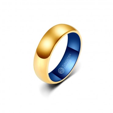 Anel de Tungstênio Dourado com Interior Azul 6mm (FJ62-6)