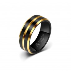 Anel de Tungstênio Preto com Listra e Borda Dourada 8mm (FJ65-8)