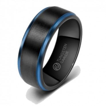  Anel de Tungstênio Preto com Borda Azul 8mm (FJ68-8)