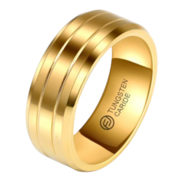 Anel de Tungstênio Dourado com Duas Listras 8mm (FJ70-8) Anel de Tungstênio Dourado com Duas Listras 8mm (FJ70-8)