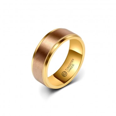 Anel de Tungstênio Marrom com Borda Dourada 8mm (FJ71-8)