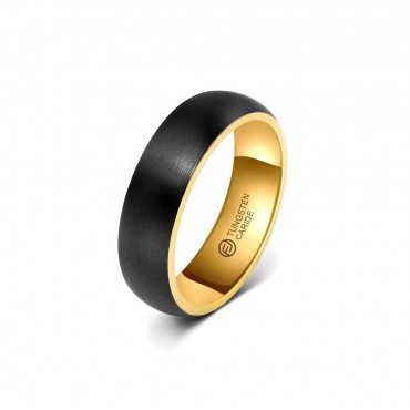 Anel de Tungstênio Preto Boleado com Interior Dourado 6mm (FJ78-6) Anel de Tungstênio Preto Boleado com Interior Dourado 6mm (FJ78-6)